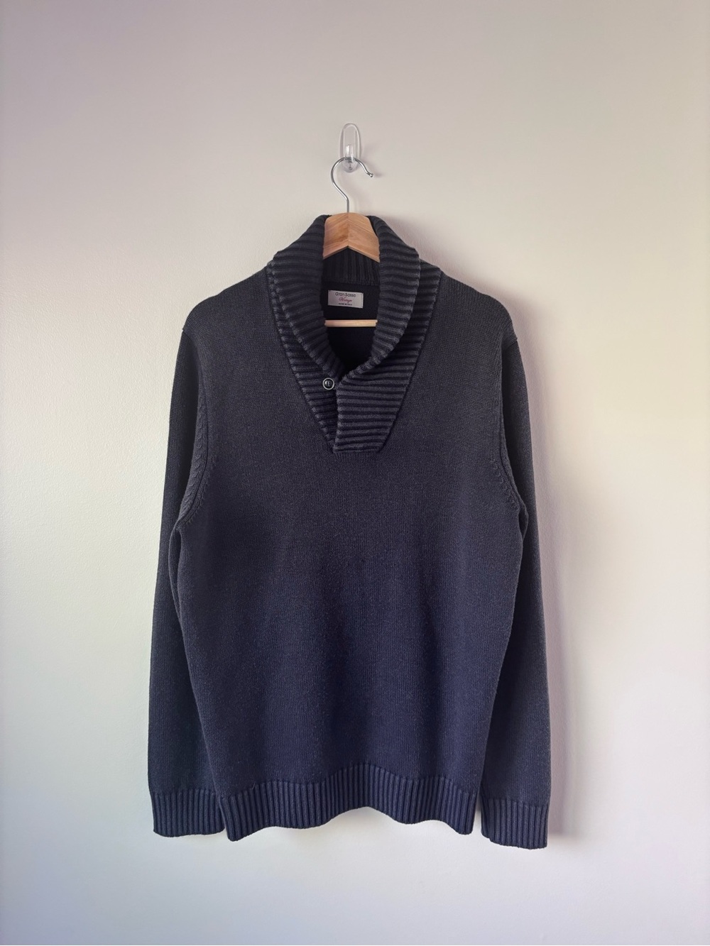 Vintage Gran Sasso Classic Navy Cross Over Button Wool Knit Sweater (Size XL)